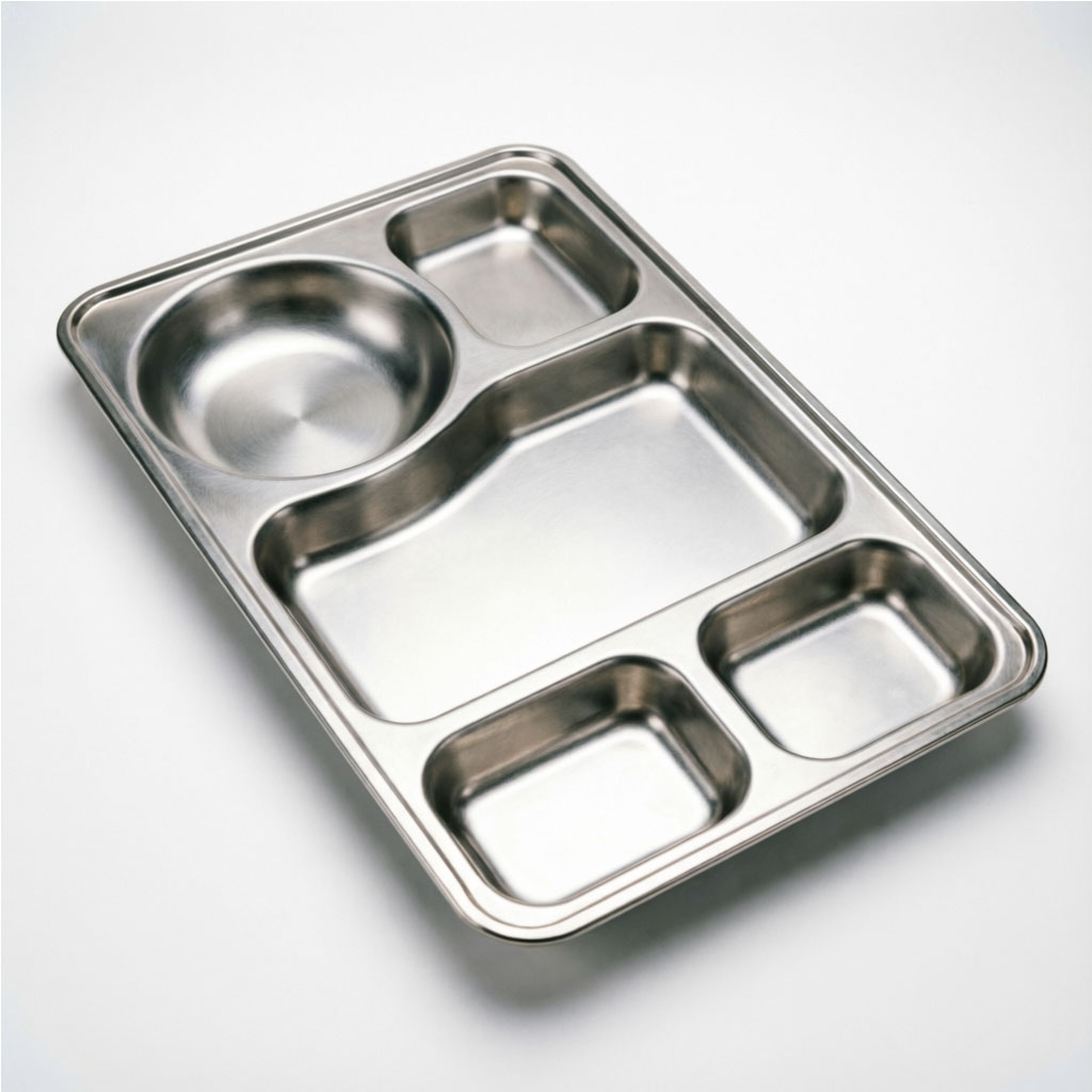 5-Compartment Rectangular Stainless Steel Food Serving Tray